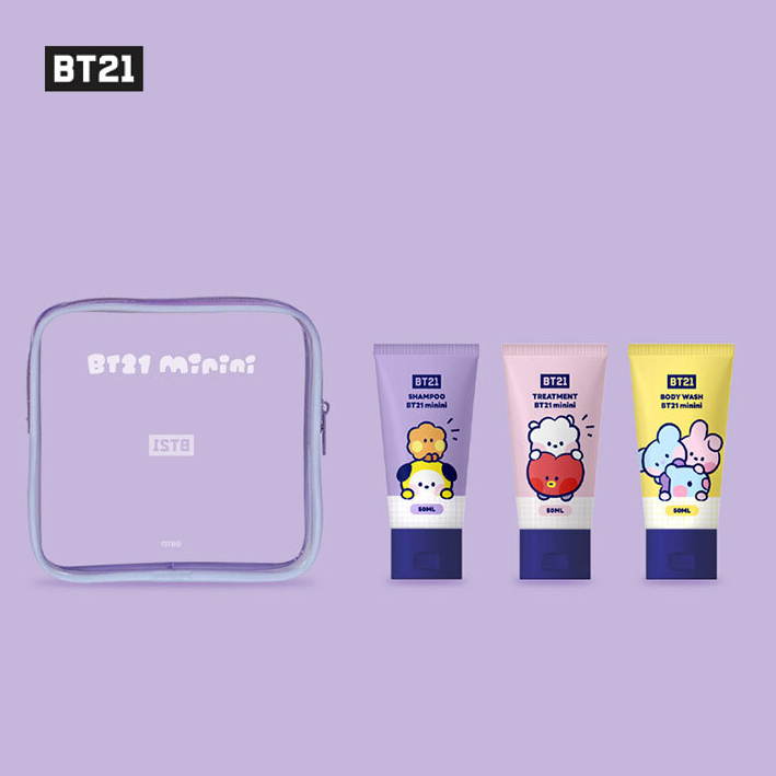 BT21 minini Travel Kit for Body (50ml Shampoo, 50ml Treatment, 50ml